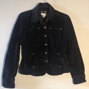 AMI Womens Size Small Black Vintage Corduroy Jacket Stretch Pockets Buttons